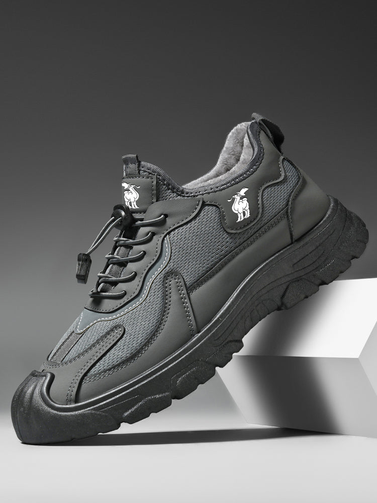 CANEMON LY892 men's gray fleece-lined winter walking shoes detail view
