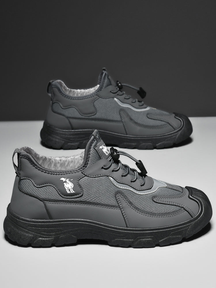 CANEMON LY892 men's gray fleece-lined winter walking shoes detail view