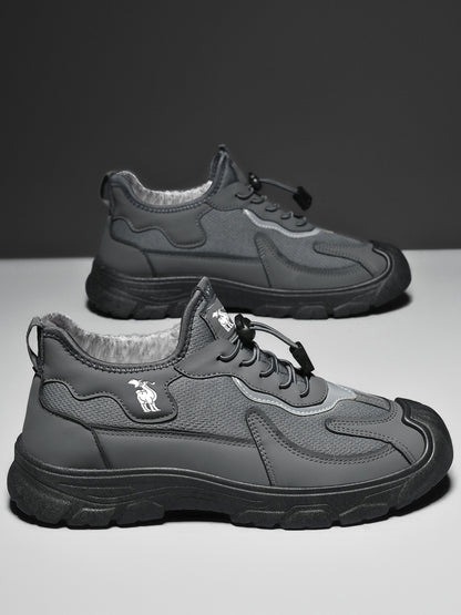 CANEMON LY892 men's gray fleece-lined winter walking shoes detail view