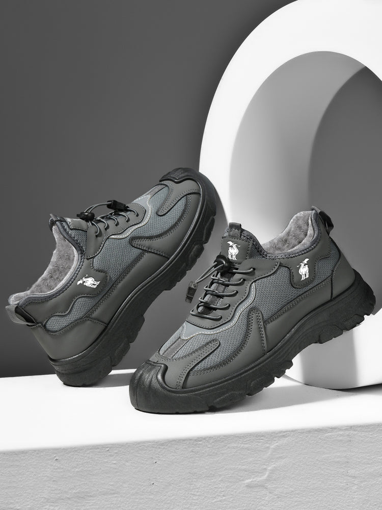 CANEMON LY892 men's gray fleece-lined winter walking shoes detail view