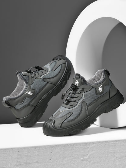 CANEMON LY892 men's gray fleece-lined winter walking shoes detail view