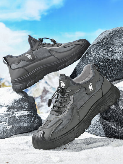 CANEMON LY892 men's gray fleece-lined winter walking shoes detail view