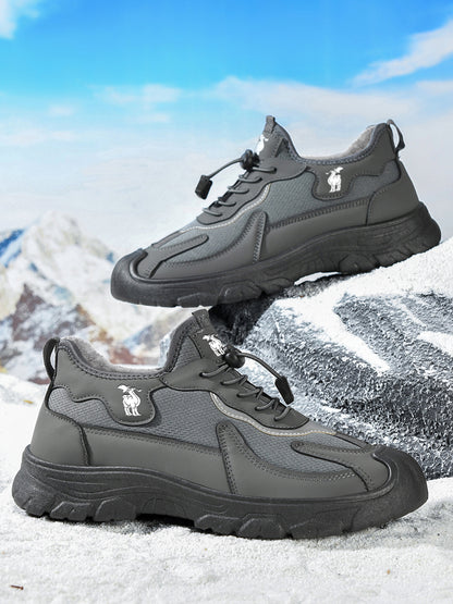 CANEMON LY892 men's gray fleece-lined winter walking shoes detail view