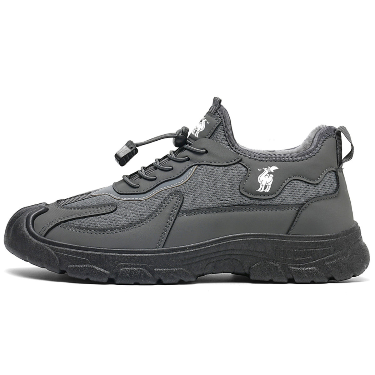 CANEMON LY892 gray fleece-lined shoes, side view on white background