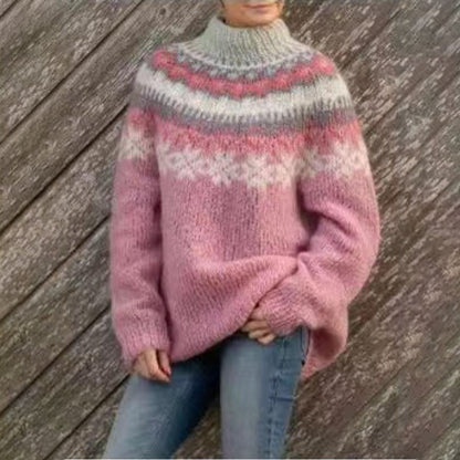 Women's Vintage Fair Isle Print Crew Neck Knit Sweater