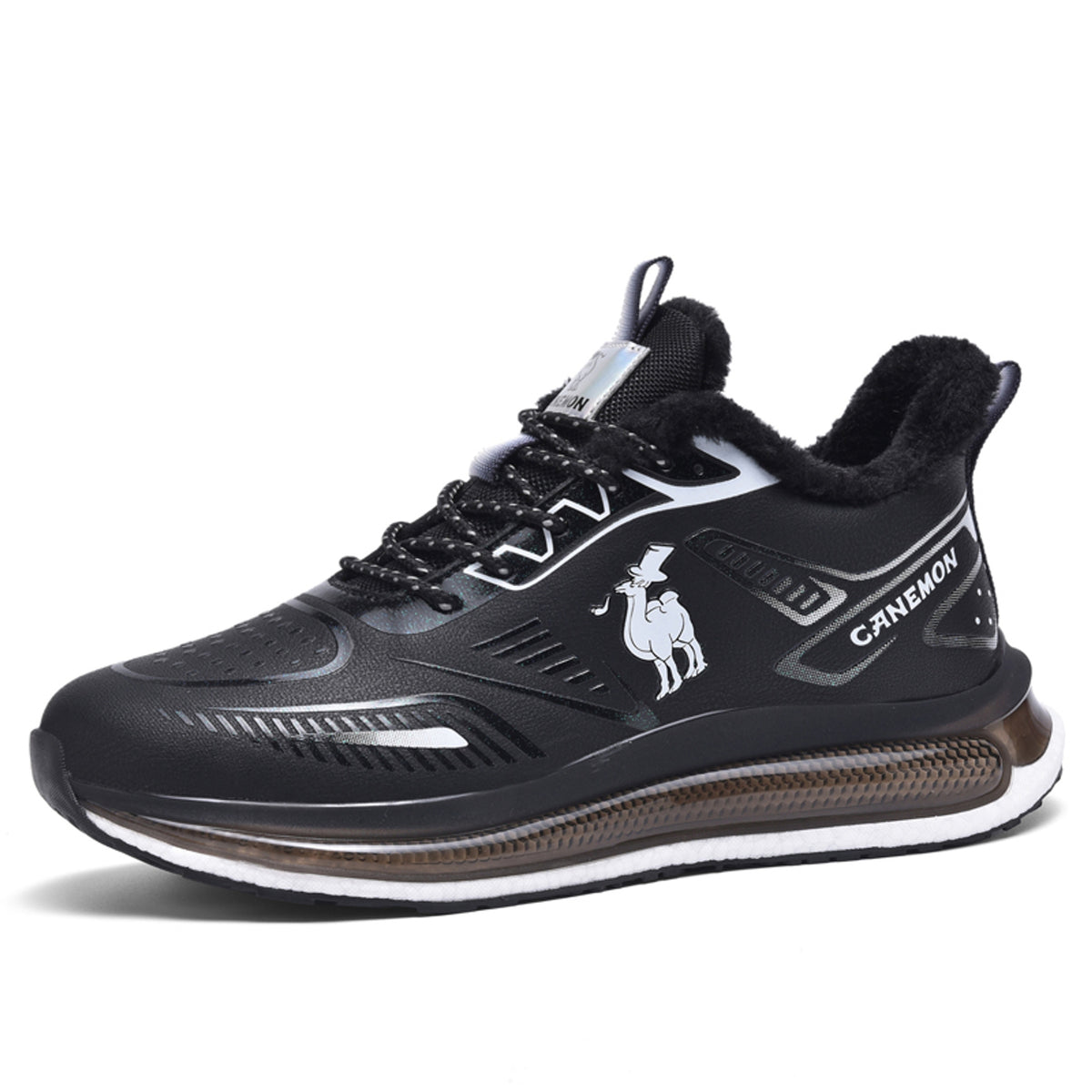 CANEMON Men's Fleece-Lined Winter Walking Shoes QZ6777 in Black, view 2