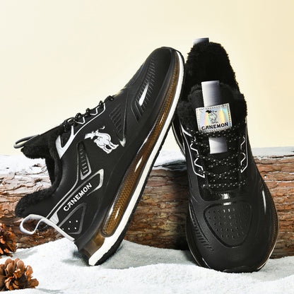 CANEMON Men's Fleece-Lined Winter Walking Shoes QZ6777 in Black, view 4