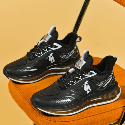 CANEMON Men's Fleece-Lined Winter Walking Shoes QZ6777 in Black, view 5