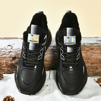 CANEMON Men's Fleece-Lined Winter Walking Shoes QZ6777 in Black, view 6