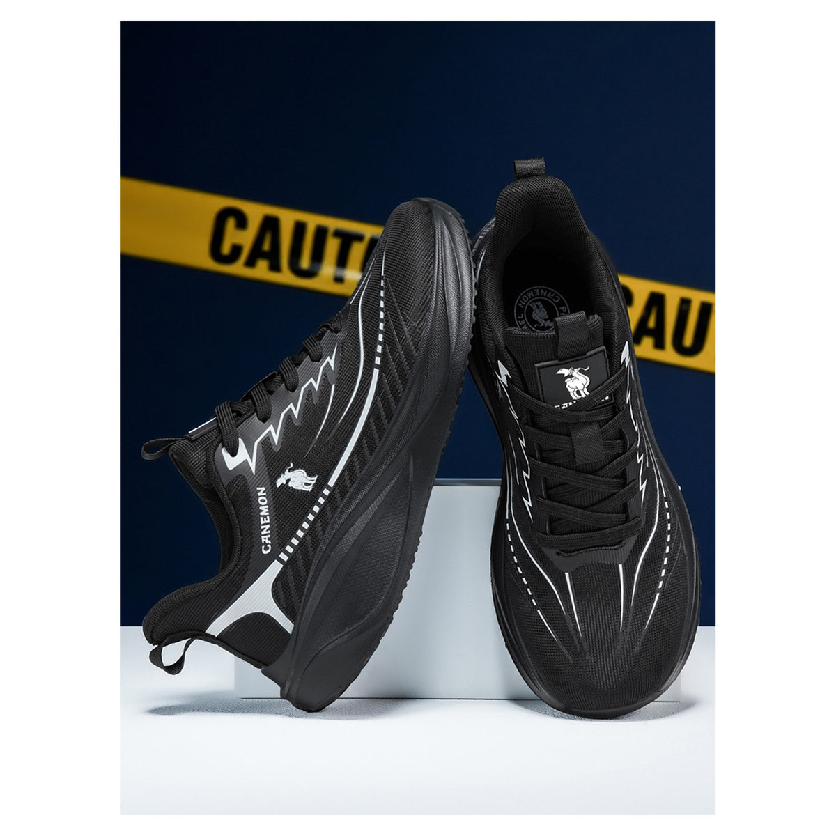 CANEMON Men's Breathable Mesh Walking Sneakers QZ8829 in Black, view 14