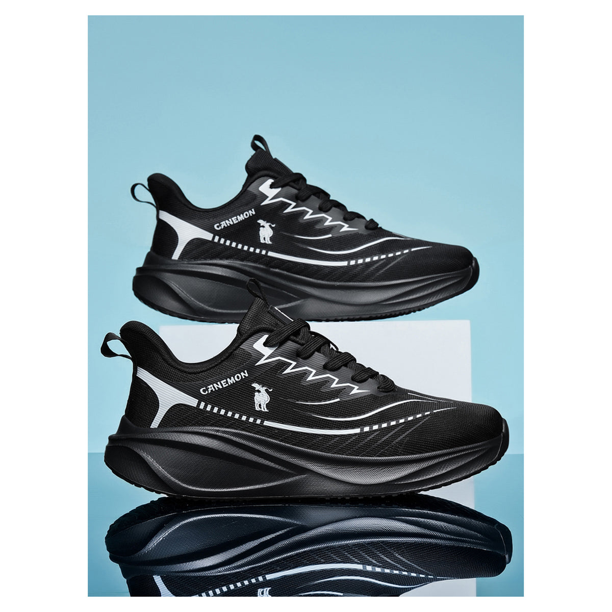 CANEMON Men's Breathable Mesh Walking Sneakers QZ8829 in Black, view 15