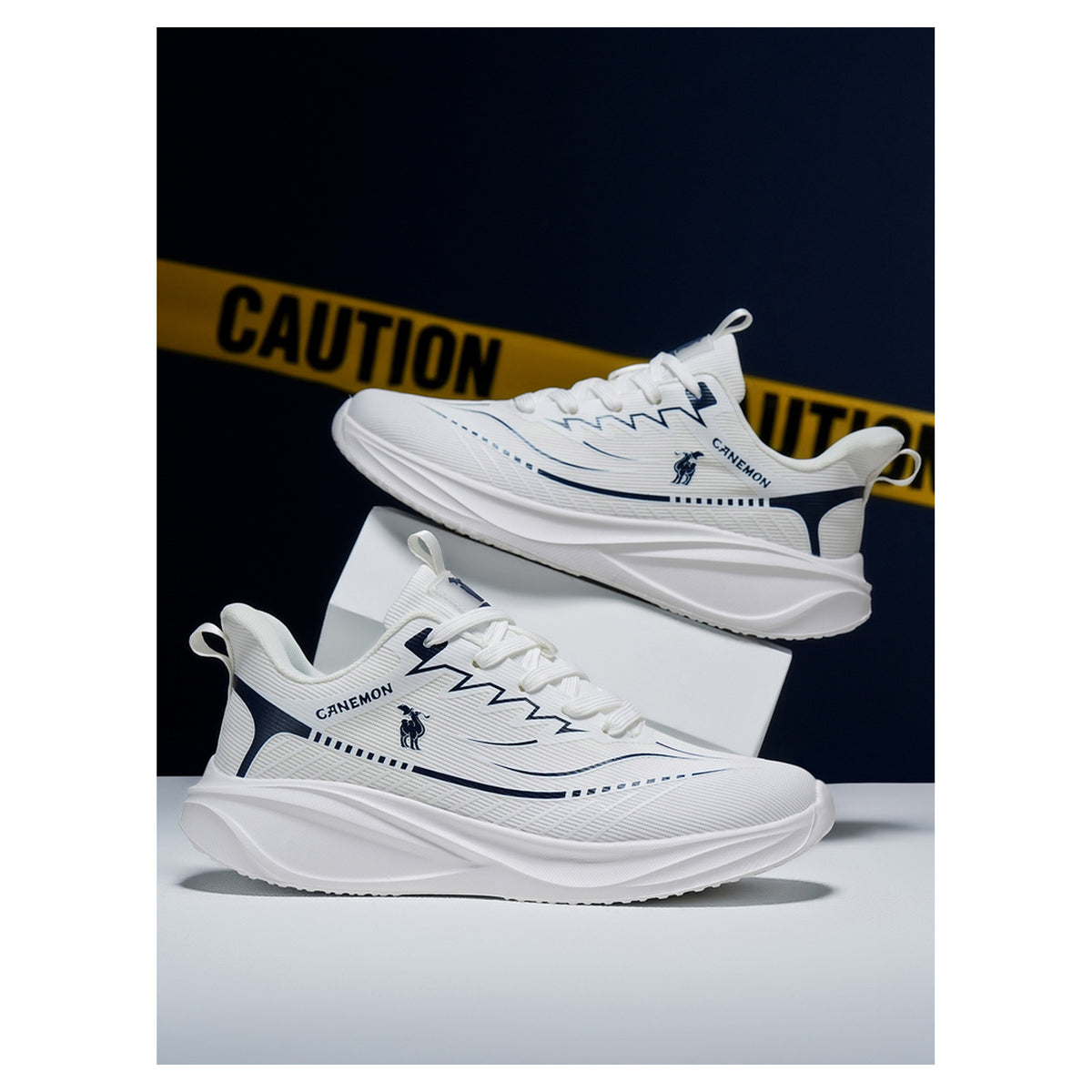 CANEMON Men's Breathable Mesh Walking Sneakers QZ8829 in White, view 4