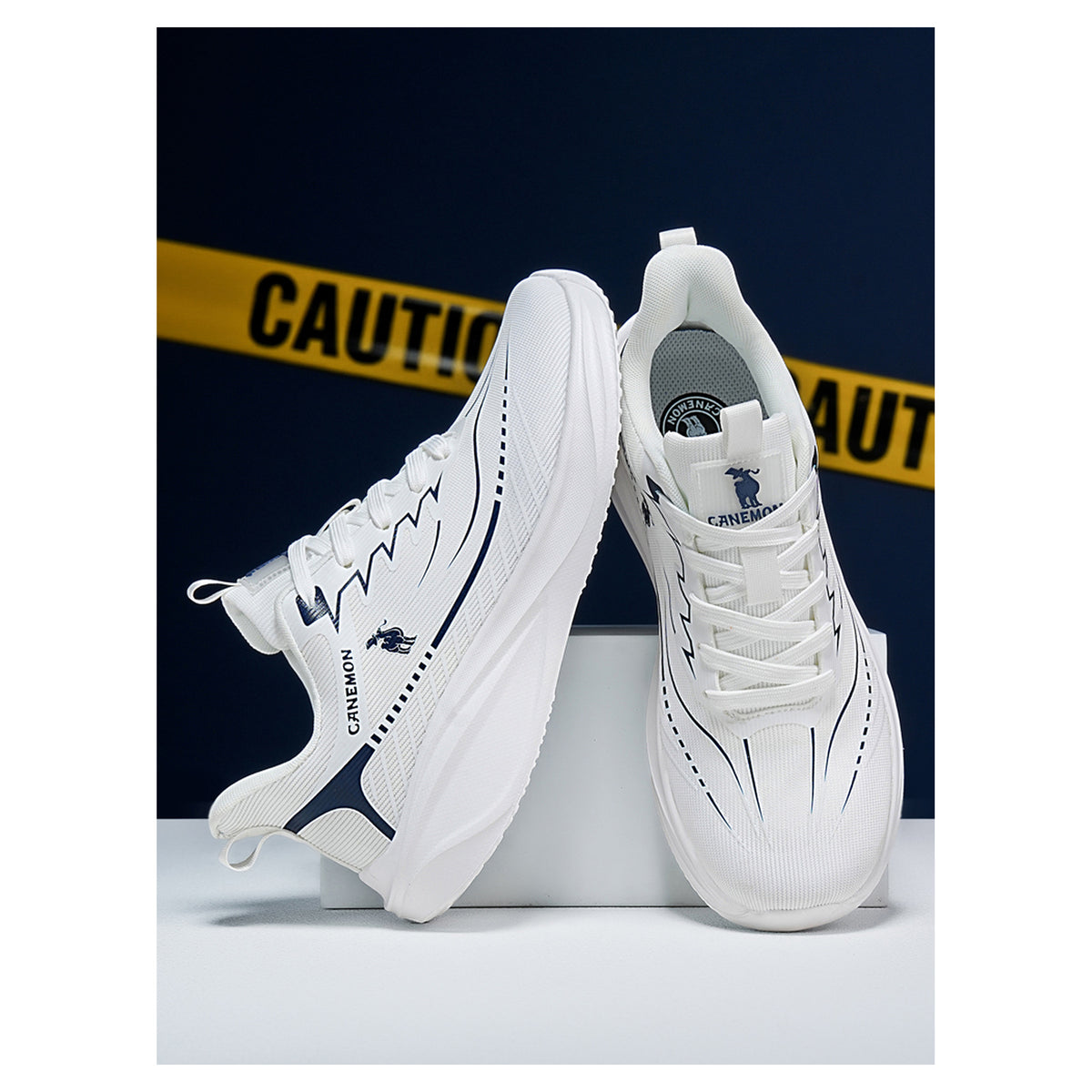 CANEMON Men's Breathable Mesh Walking Sneakers QZ8829 in White, view 5