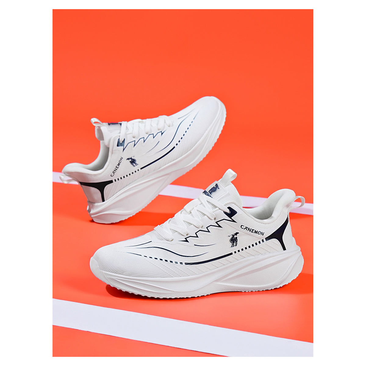 CANEMON Men's Breathable Mesh Walking Sneakers QZ8829 in White, view 7