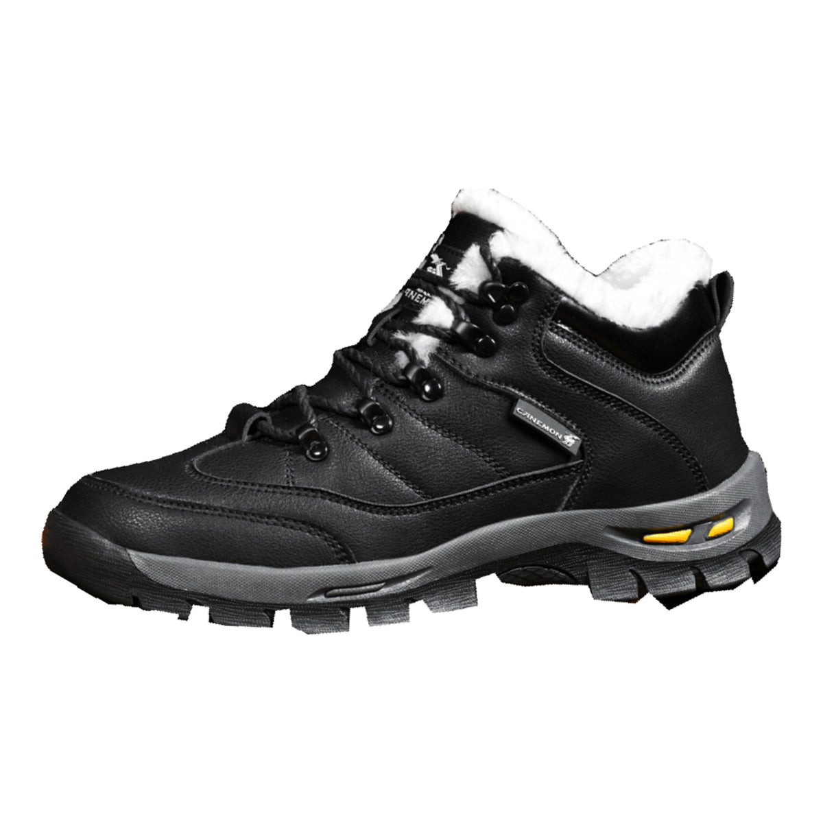 CANEMON QZ916 black fleece-lined shoe, side view on white background