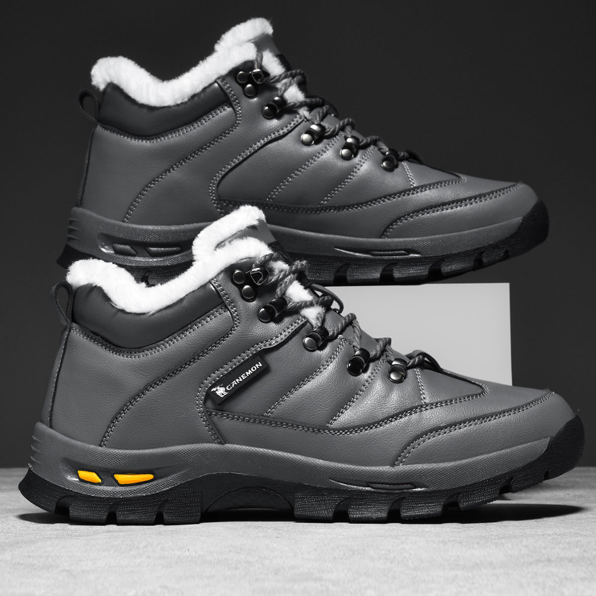 CANEMON Men's Fleece-Lined Winter Walking Shoes QZ916 in Grey, view 10