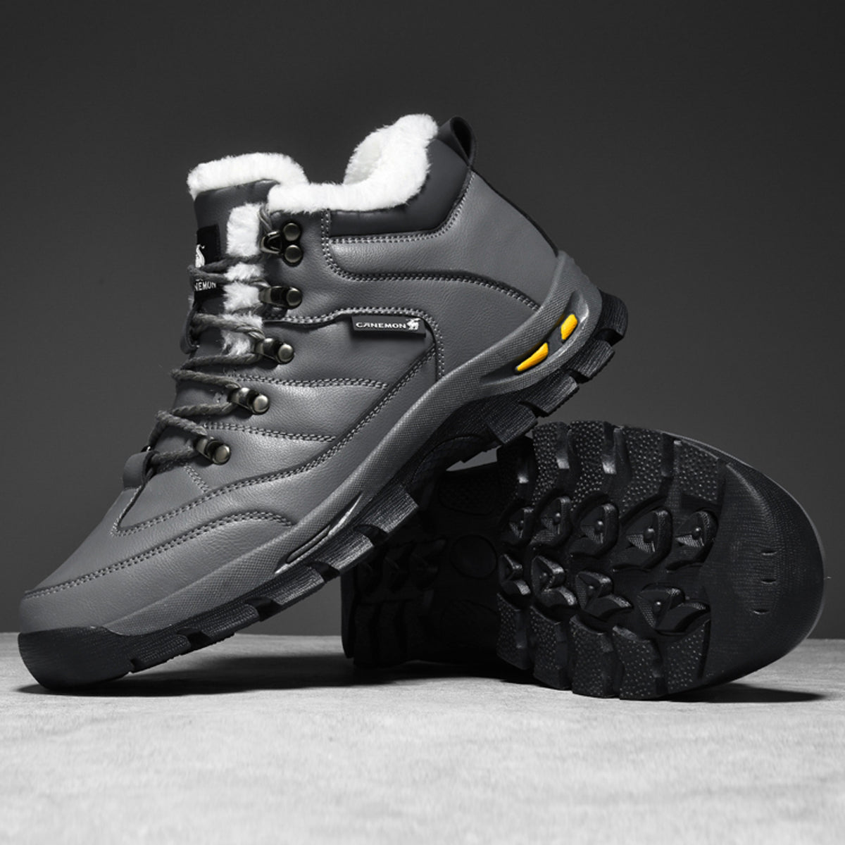 CANEMON Men's Fleece-Lined Winter Walking Shoes QZ916 in Grey, view 11