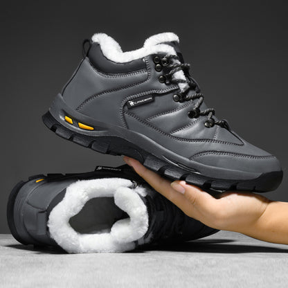 CANEMON Men's Fleece-Lined Winter Walking Shoes QZ916 in Grey, view 12