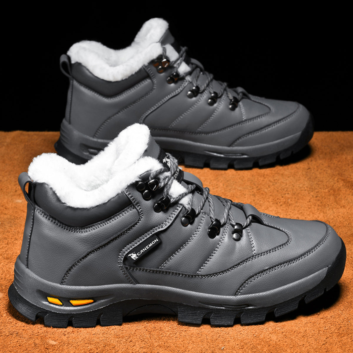 CANEMON Men's Fleece-Lined Winter Walking Shoes QZ916 in Grey, view 13