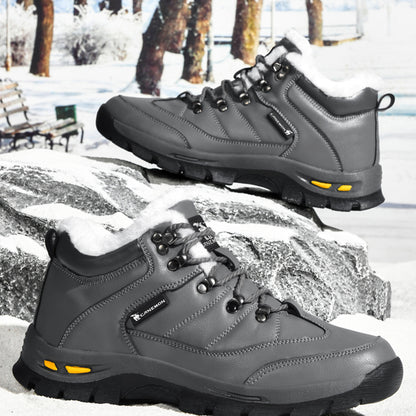 CANEMON Men's Fleece-Lined Winter Walking Shoes QZ916 in Grey, view 14