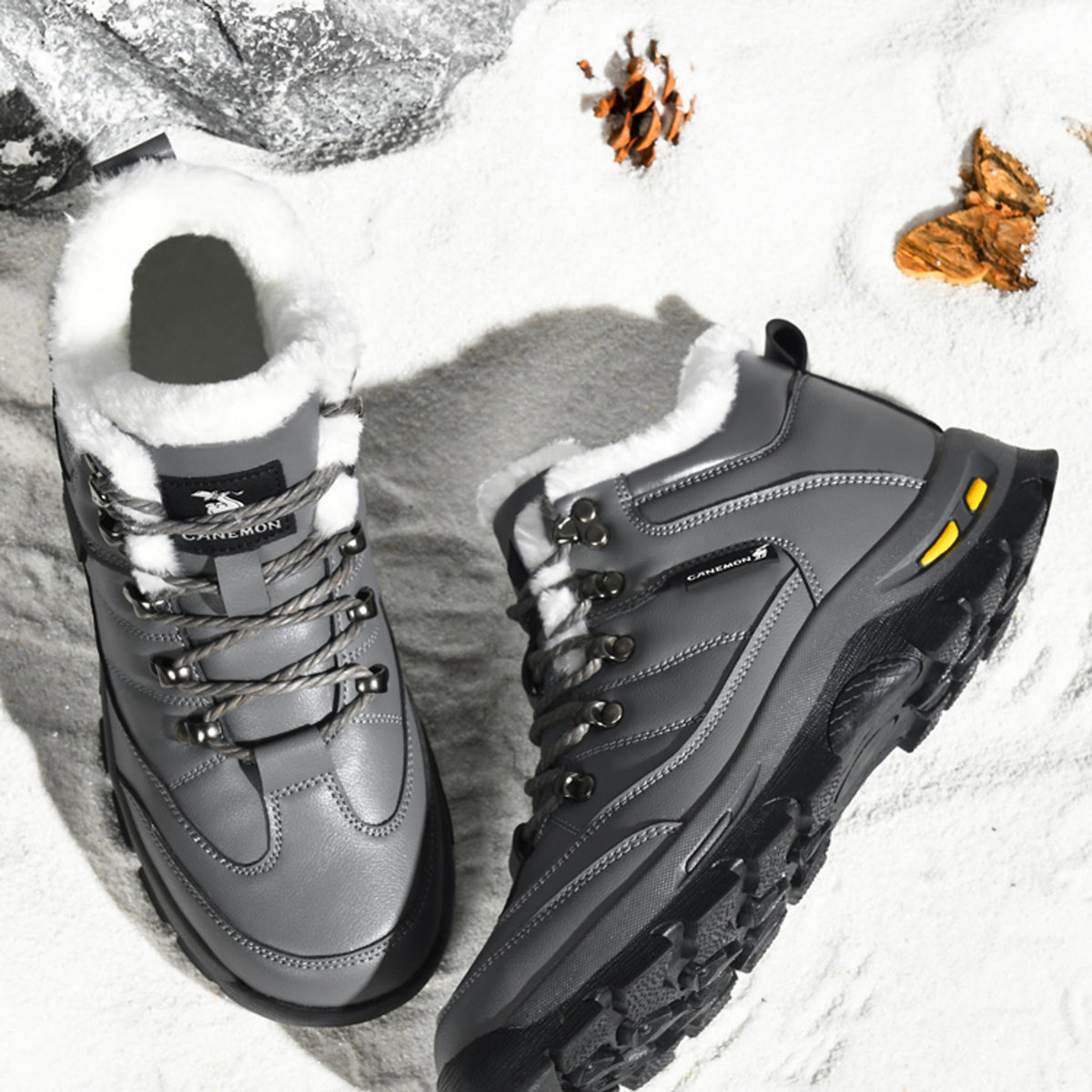 CANEMON Men's Fleece-Lined Winter Walking Shoes QZ916 in Grey, view 15