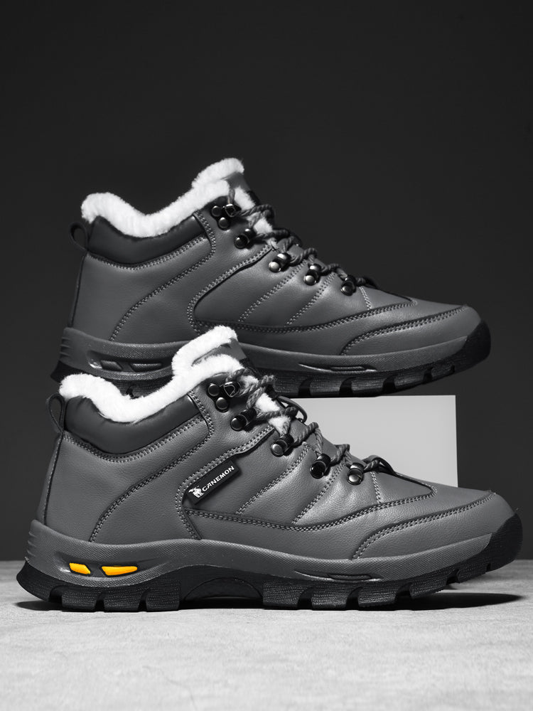 Gray fleece-lined winter walking shoes