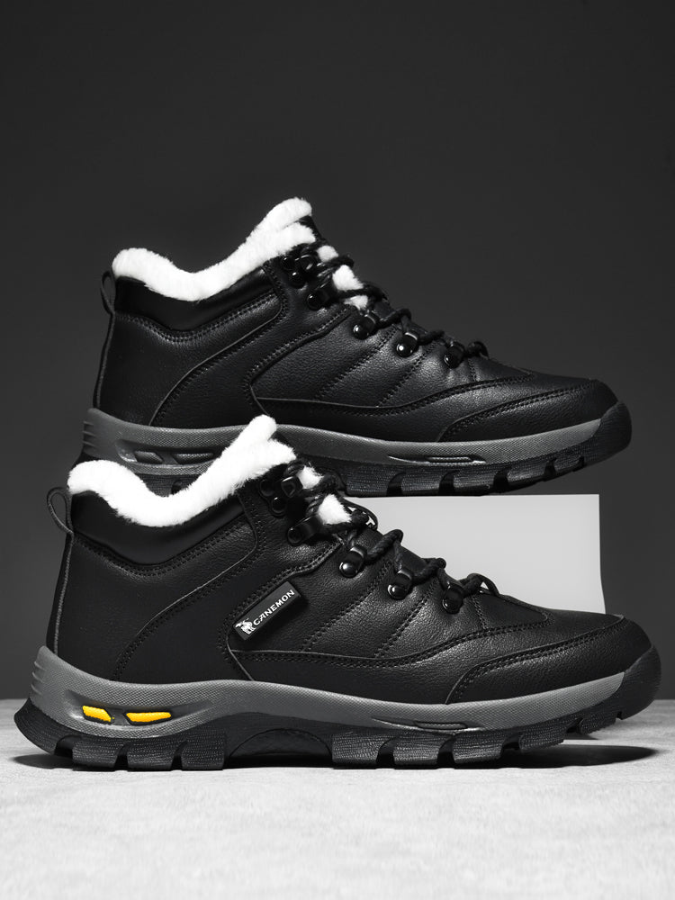 Black fleece-lined winter walking shoes