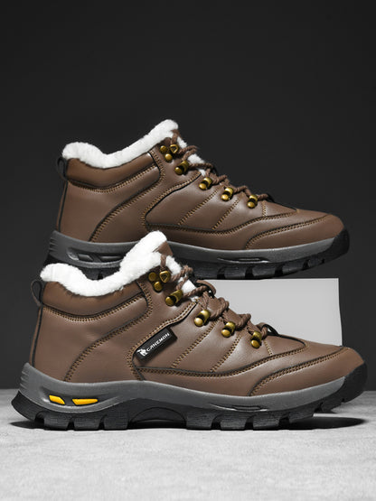 Brown fleece-lined winter walking shoes