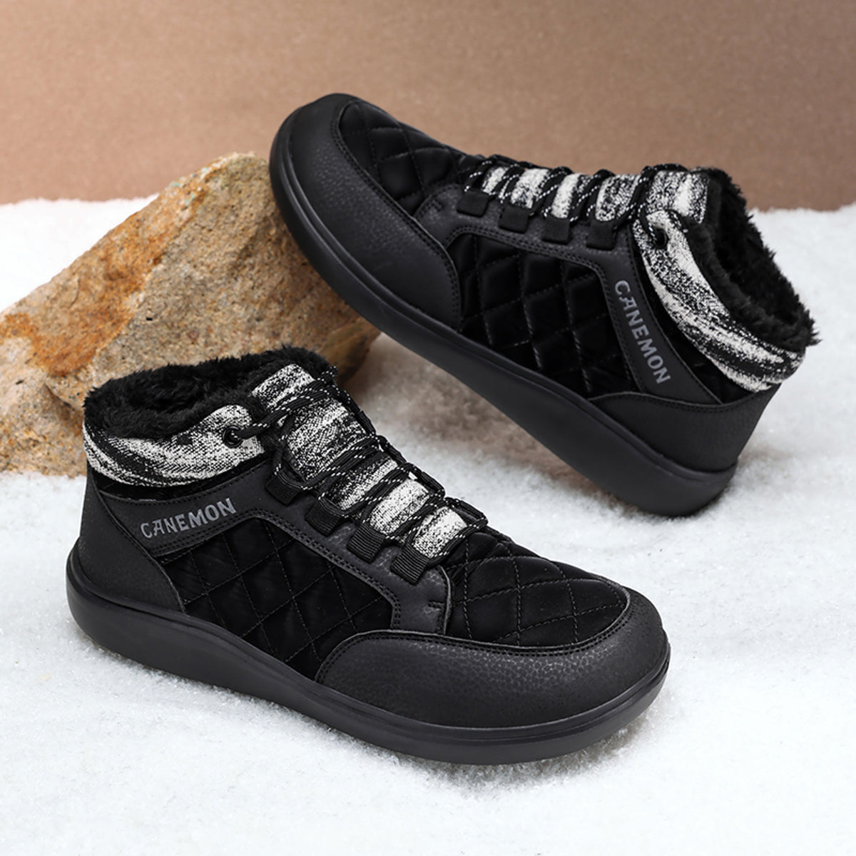 CANEMON Men's Plush-Lined High-Top Winter Shoes QZ9936 in Black, view 9