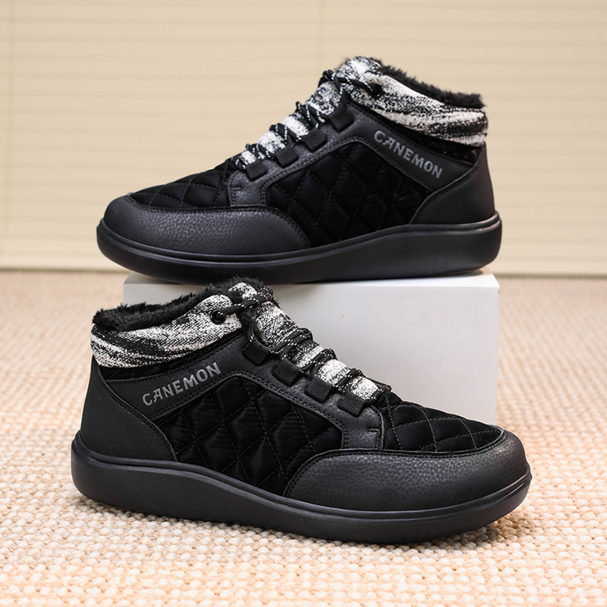 CANEMON Men's Plush-Lined High-Top Winter Shoes QZ9936 in Black, view 10