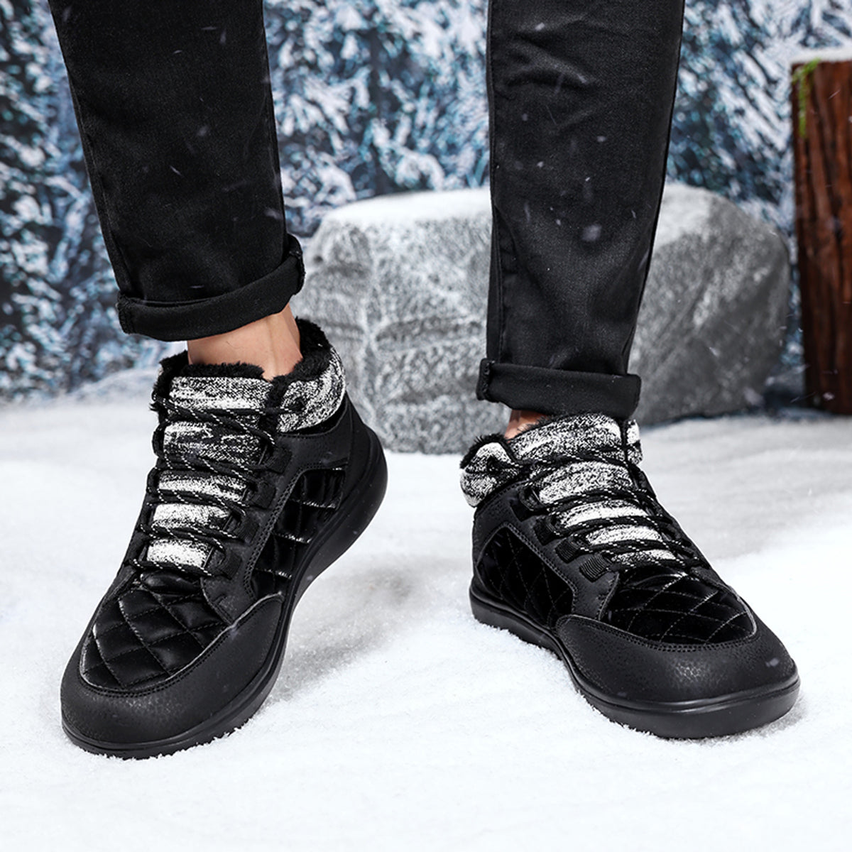 CANEMON Men's Plush-Lined High-Top Winter Shoes QZ9936 in Black, view 11