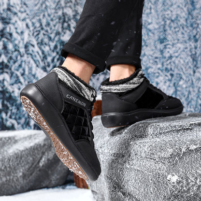 CANEMON Men's Plush-Lined High-Top Winter Shoes QZ9936 in Black, view 12