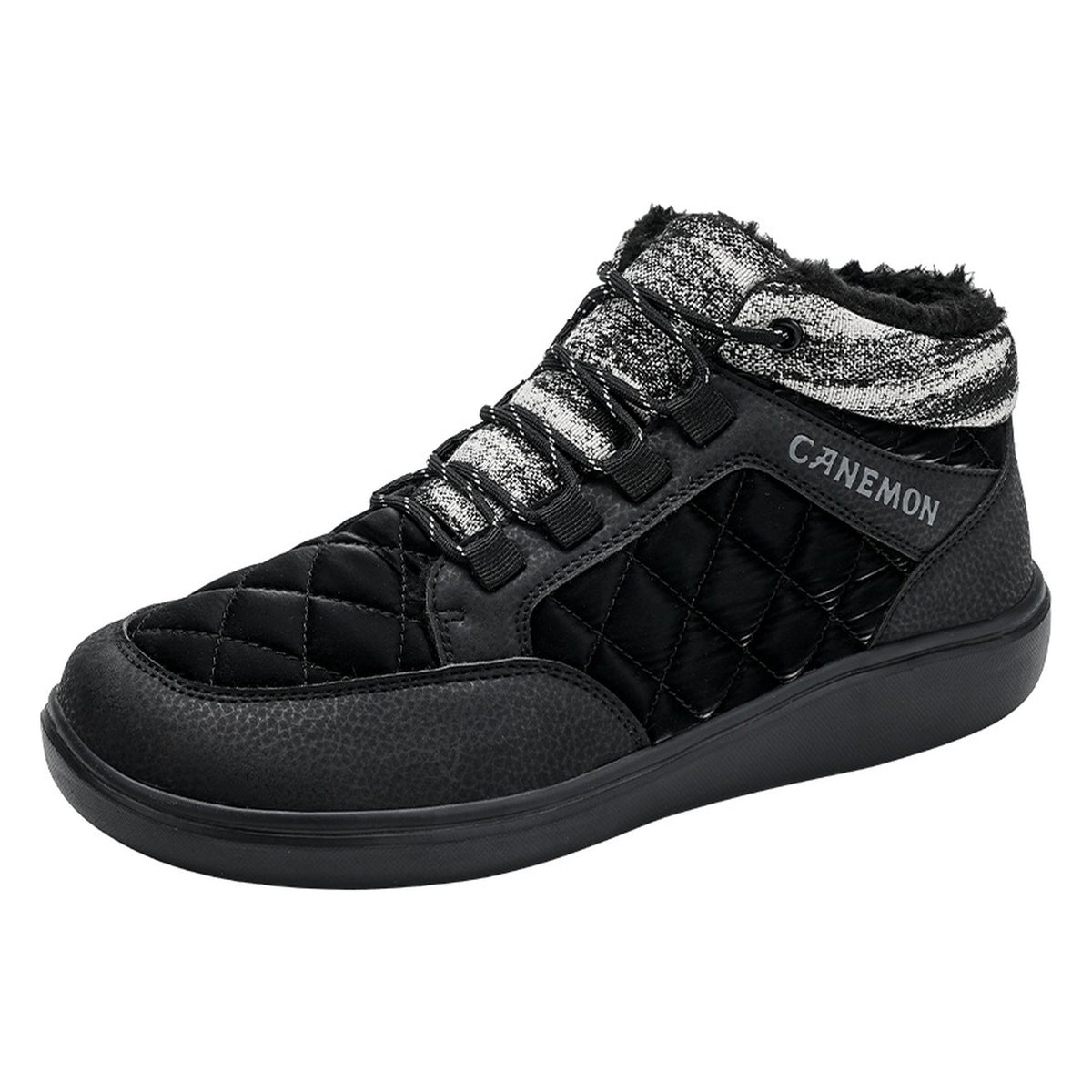 CANEMON Men's Plush-Lined High-Top Winter Shoes QZ9936 in Black, view 7