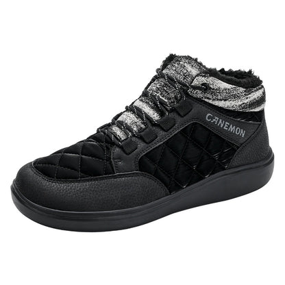 CANEMON Men's Plush-Lined High-Top Winter Shoes QZ9936 in Black, view 7