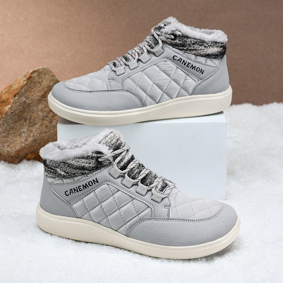 CANEMON Men's Plush-Lined High-Top Winter Shoes QZ9936 in Grey, view 14