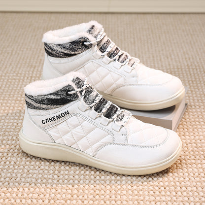 CANEMON Men's Plush-Lined High-Top Winter Shoes QZ9936 in White, view 4