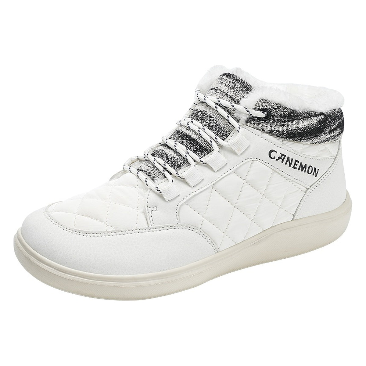 CANEMON Men's Plush-Lined High-Top Winter Shoes QZ9936 in White