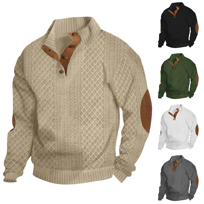 Men's Outdoor Casual Stand Cashmere Button Long Sleeve Sweater