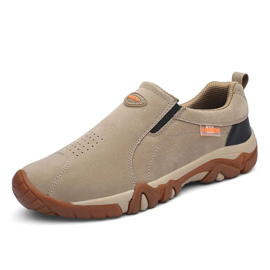 Men's Outdoor Comfy Walking Slip-On Shoes Shoes, Comfortable Hiking Leather Sneakers