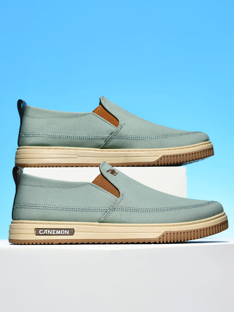 CANEMON LY553 mint green canvas slip-on shoes pair showing both sides