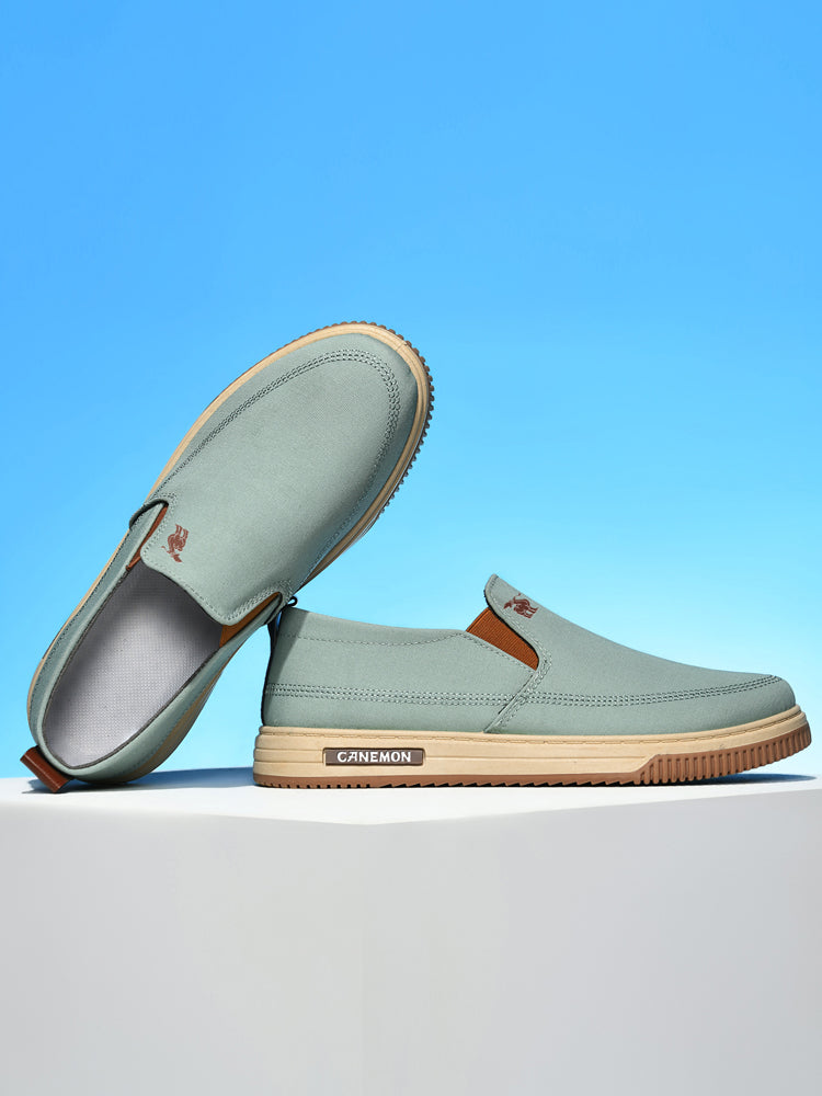 CANEMON LY553 mint green canvas slip-on shoes showing the shoe opening and upper
