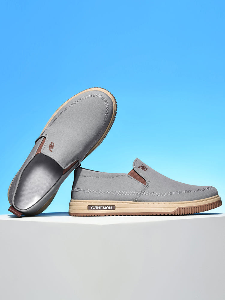 CANEMON LY553 grey canvas slip-on shoes showing the shoe opening and upper