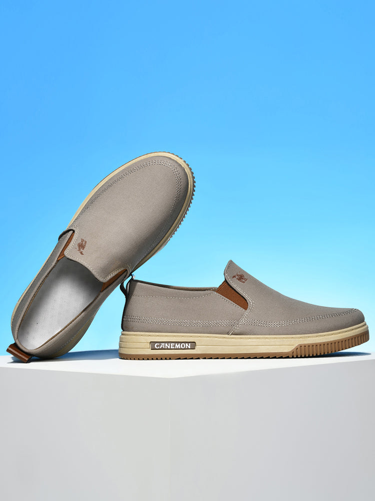 CANEMON LY553 khaki canvas slip-on shoes showing the shoe opening and upper