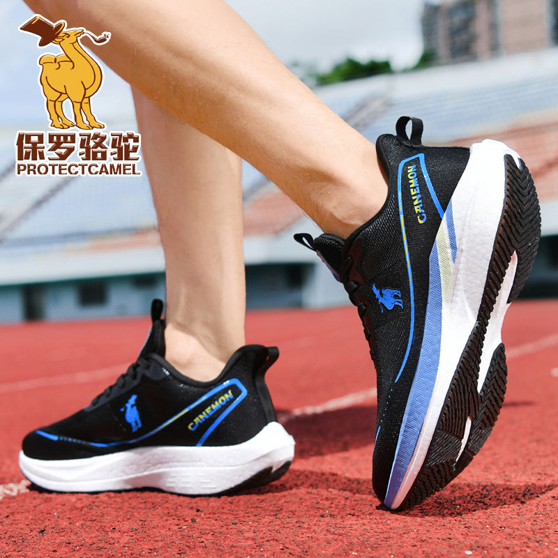 White/Black walking shoe on foot