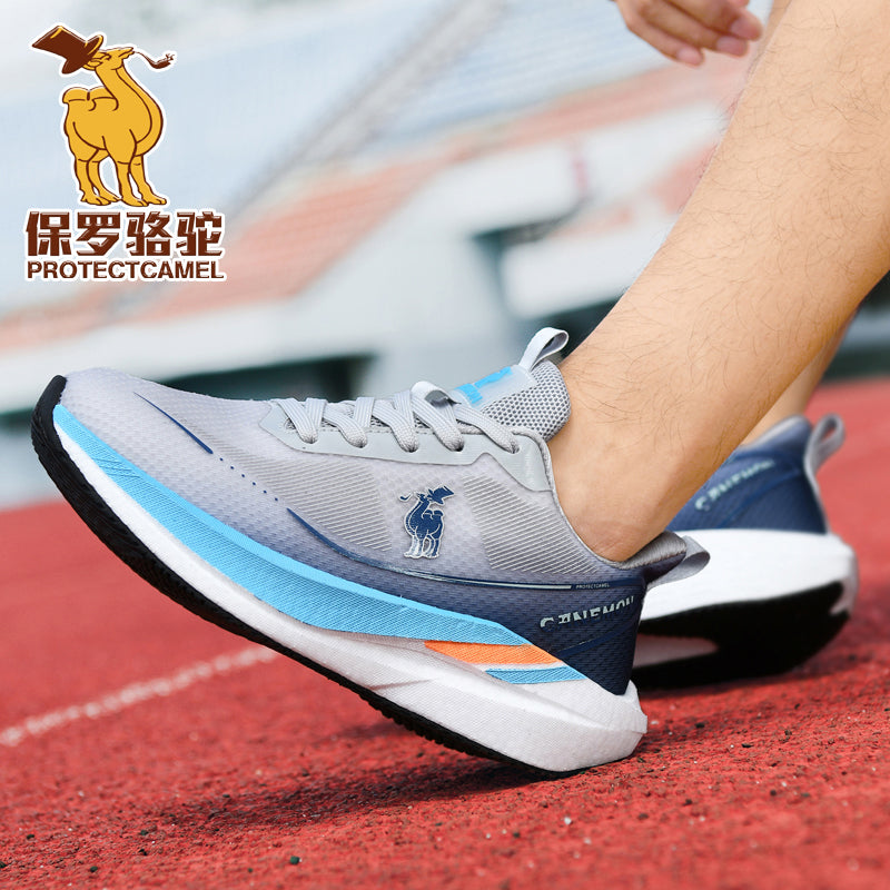 White/Gray walking shoe on foot