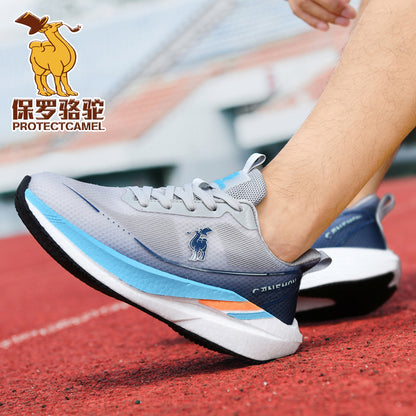 White/Gray walking shoe on foot