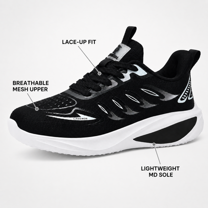 CANEMON QZ8826 black breathable mesh lace-up sneaker feature guide