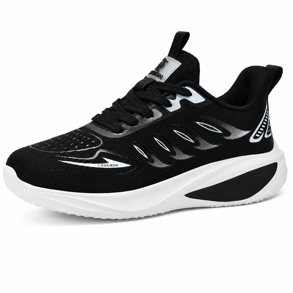 CANEMON QZ8826 lightweight breathable lace-up walking sneaker in black
