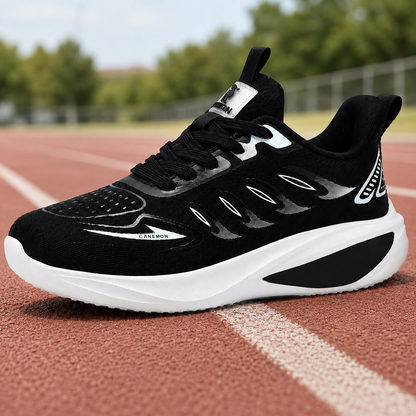 CANEMON QZ8826 black breathable lace-up walking sneaker on a neutral outdoor track background