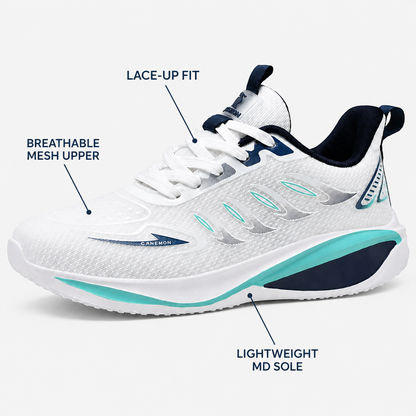 CANEMON QZ8826 white and navy breathable mesh lace-up sneaker feature guide